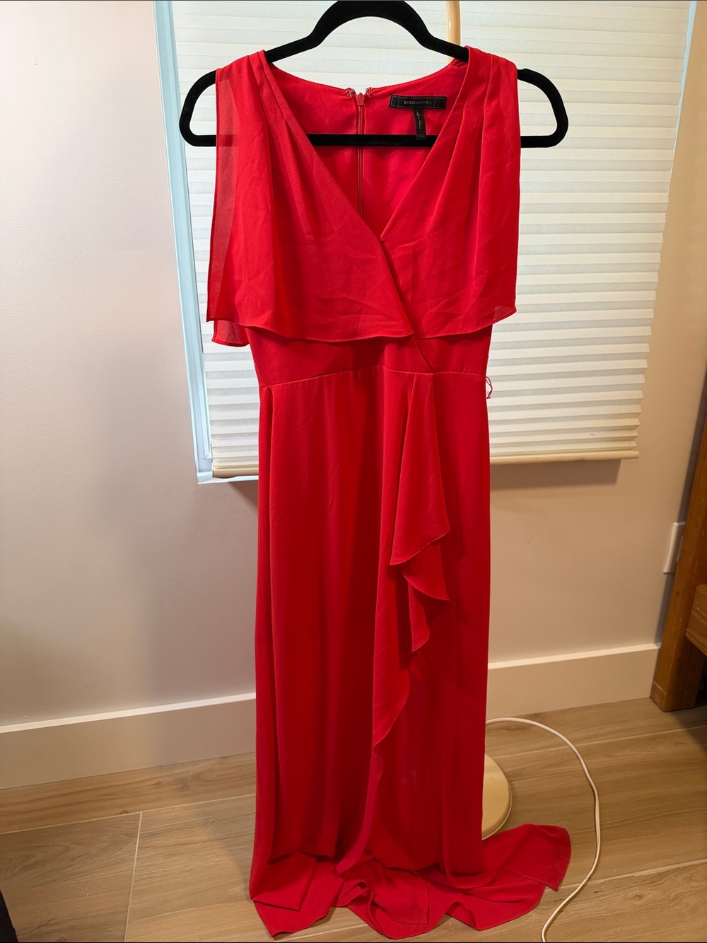 BCBGMaxAzria Red Sleeveless Ruffle-Front Maxi Dress